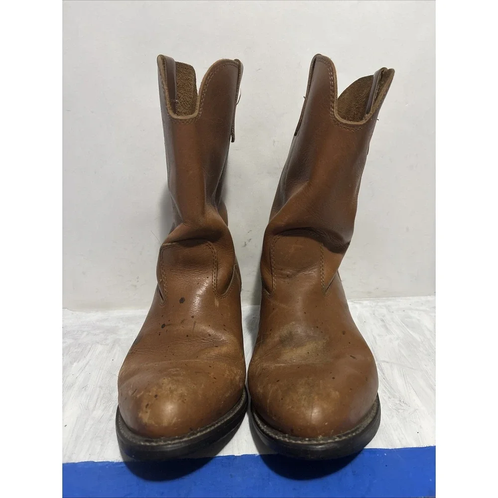 Vintage Unbranded Brown Leather Work Boots Made In USA Mens 11 Pull On Roper